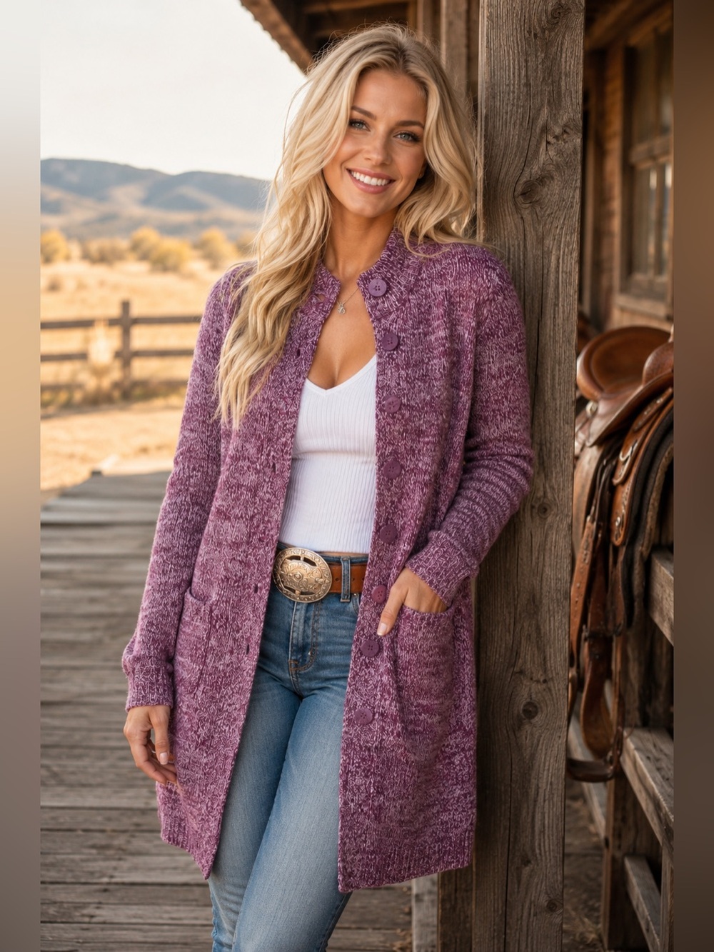 New Woman Within Marled Cardigan Duster Sweater- Wine $84 MSRP